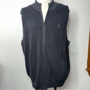 Polo Ralph Lauren Sweater Vest Mens 2XB Charcoal Gray Full Zip Pima Cotton